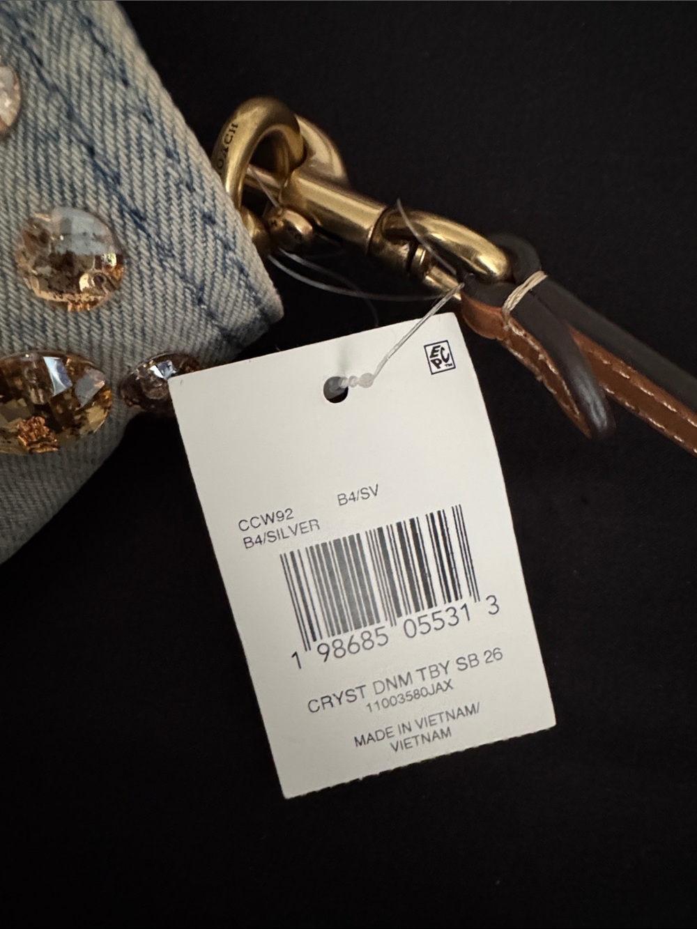 Coach Denim Shoulder Bag with Gold Crystal Embellishments - Picture 3 of 4